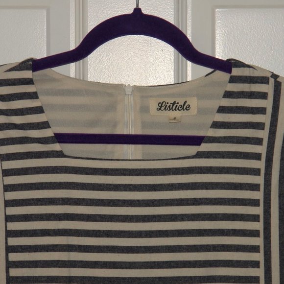 SOLD_____________Listicle Blue Ivory Stripes Babydoll Dress Small - Picture 4 of 7